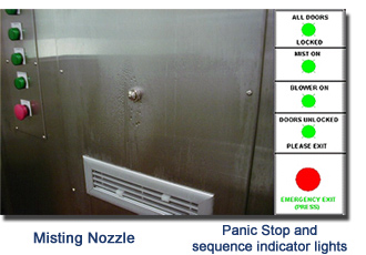 Personnel misting unit controls, misting nozzle and exhaust vent.